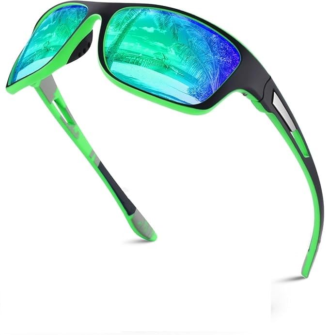 Dark Wost Polarized Sports Sunglasses for Men Women, Wrap Around Driving Cycling Fishing Sun Glasses 100% UV Protection Goggles (Frame Black Green/Lens Green Mirrored) - Image 1