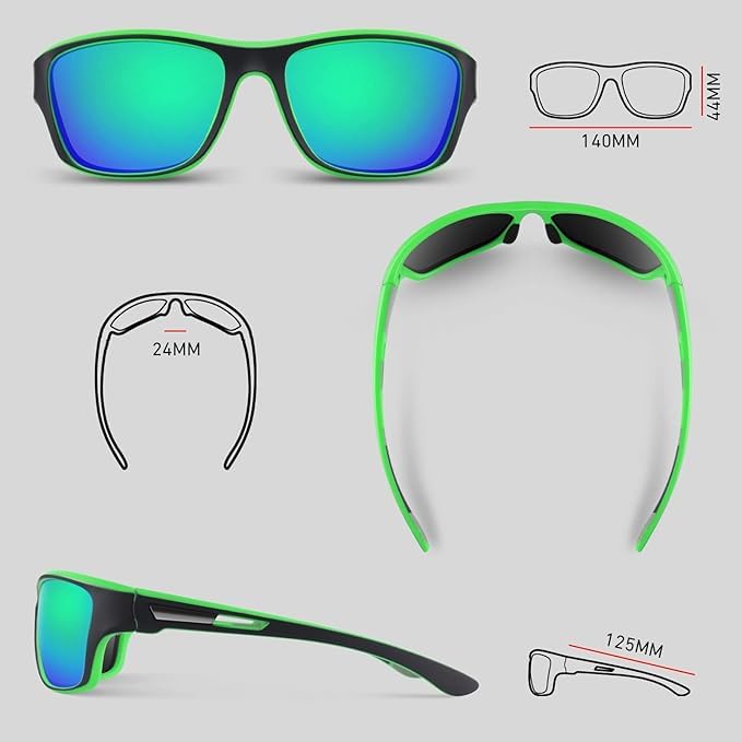 Dark Wost Polarized Sports Sunglasses for Men Women, Wrap Around Driving Cycling Fishing Sun Glasses 100% UV Protection Goggles (Frame Black Green/Lens Green Mirrored) - Image 3