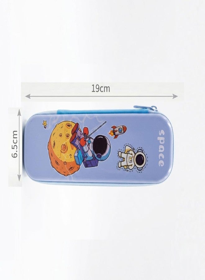 BLLUEX Space Theme Pencil Case for Kids, Large Capacity, EVA Hardtop, Waterproof, Cartoon Astronaut Pen Pouch Organiser for School Supplies (Blue) - Image 3