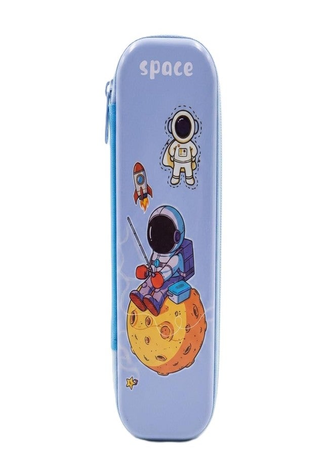 BLLUEX Space Theme Pencil Case for Kids, Large Capacity, EVA Hardtop, Waterproof, Cartoon Astronaut Pen Pouch Organiser for School Supplies (Blue) - Image 1