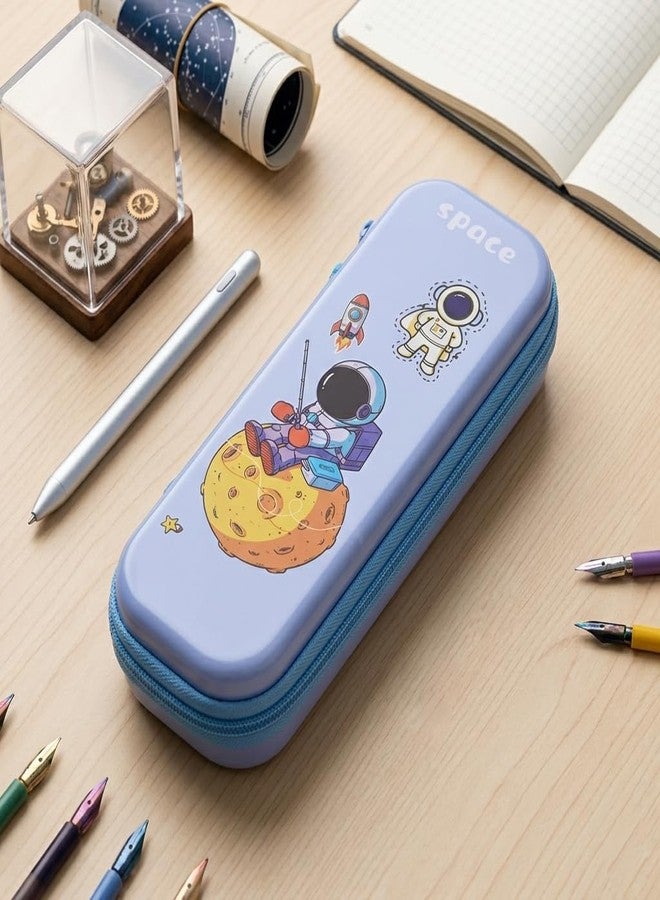 BLLUEX Space Theme Pencil Case for Kids, Large Capacity, EVA Hardtop, Waterproof, Cartoon Astronaut Pen Pouch Organiser for School Supplies (Blue) - Image 2