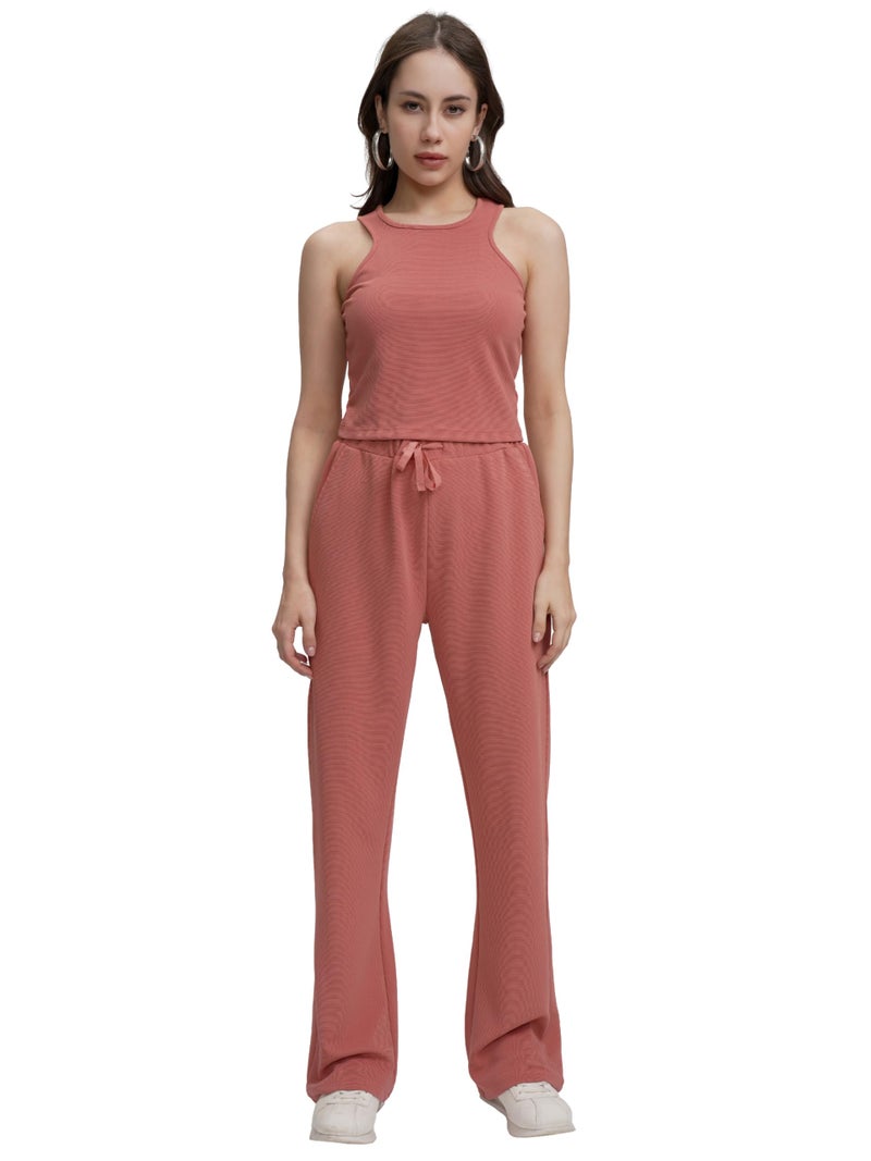 Tokyo Talkies Women Chic Crop Top & Drawstring Trousers Co-ord Set | Shoulder Strap | Stylish | Perfect for Casual Outings & Vacations - Image 1