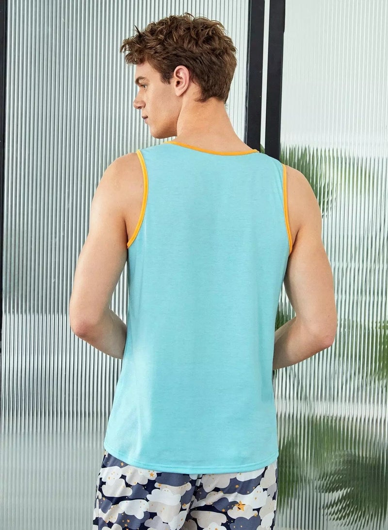 Men One Pocket Front Contrast Binding Sleep Tank Top - Image 2