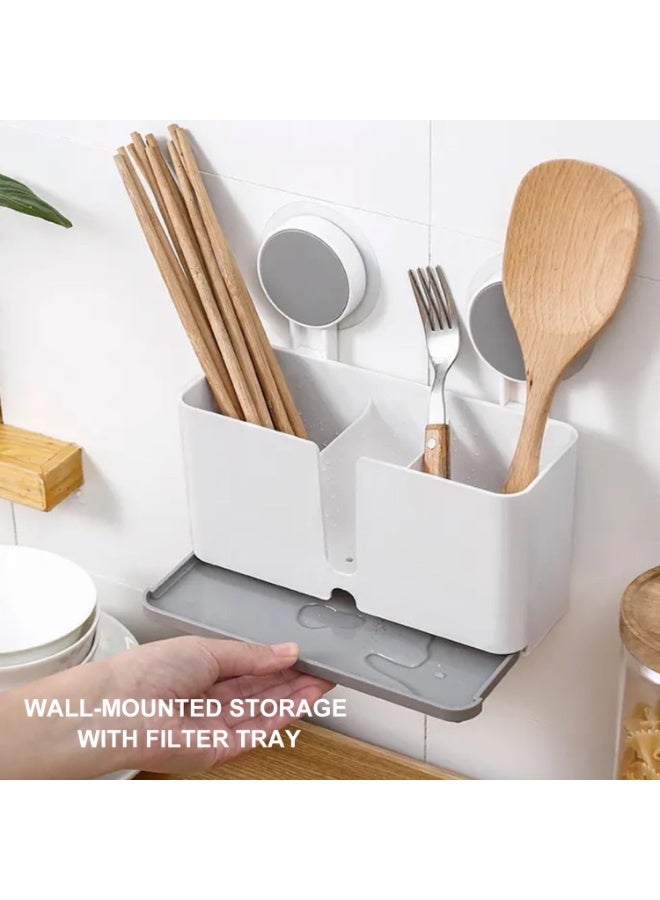 Plastic self-adhesive wall-mounted shelf with drain tray, suitable for bathrooms, toilets, kitchens, etc. - Image 3