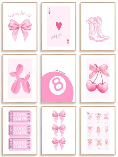 Uniro Coquette Room Decor Aesthetic Pink Bows Wall Art Posters for Girls Dorm Bedroom Decor Cute Coquette Posters Coquette Wall Decor Trendy Preppy Room Decor Aesthetic Girly Wall Art Prints 8 Ball Cherry Bow Room Decor for Apartment College Nursery Decor - Image 1