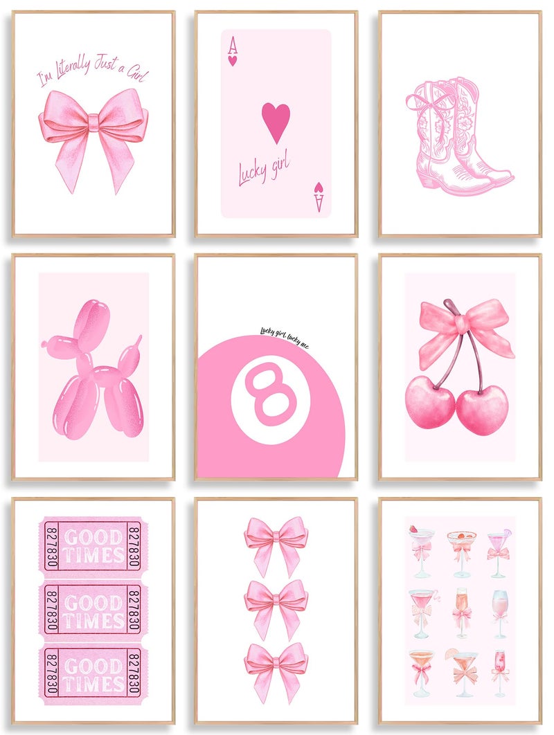 Uniro Coquette Room Decor Aesthetic Pink Bows Wall Art Posters for Girls Dorm Bedroom Decor Cute Coquette Posters Coquette Wall Decor Trendy Preppy Room Decor Aesthetic Girly Wall Art Prints 8 Ball Cherry Bow Room Decor for Apartment College Nursery Decor - Image 2