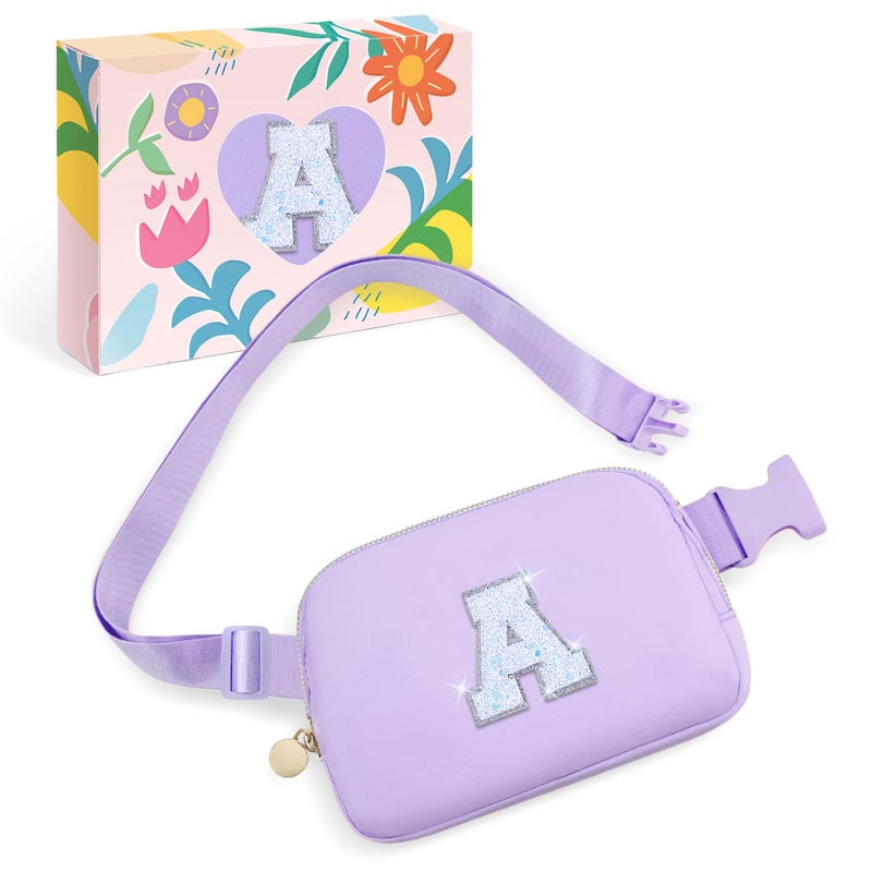 COSHAYSOO Easter Basket Stuffers Birthday Gifts for 6 7 8 9 10 11 12 Year Old Girls Purple Purse Fanny Pack Initial Crossbody Belt Bag 6-8 8-10 10-12 8-12 Tween Preteen Teen Girl Girly Stuff Letter A - Image 1