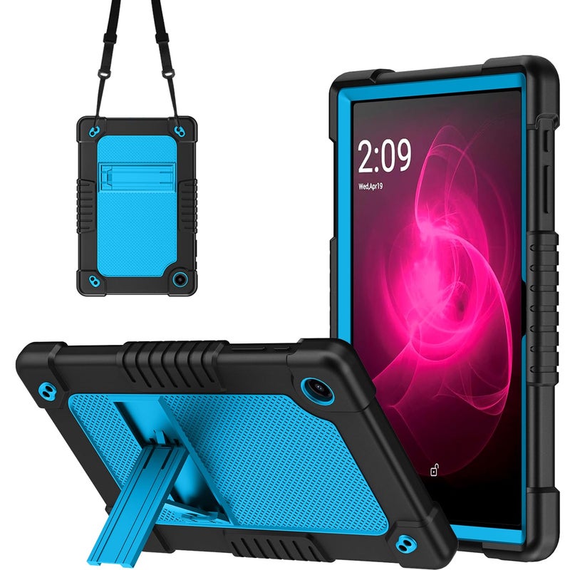 Kebiory for T-Mobile REVVL Tab 2 10.1" Tablet Kids Friendly Soft Silicone+Hard Stand Adjustable Shoulder Strap Compatible with T-Mobile REVVL Tab 2 5G 2025 Model (BlackBlue) - Image 1
