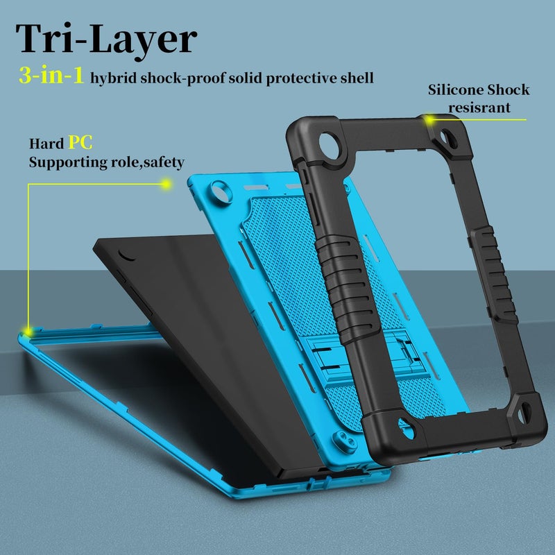 Kebiory for T-Mobile REVVL Tab 2 10.1" Tablet Kids Friendly Soft Silicone+Hard Stand Adjustable Shoulder Strap Compatible with T-Mobile REVVL Tab 2 5G 2025 Model (BlackBlue) - Image 2