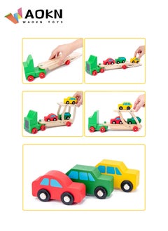 WAOKN Car Carrier Truck and Cars Wooden Toy Set With 1 Truck and 4 Cars Wooden Cars Vehicle Toys Push And Go Wooden Trucks For Toddlers And Kids Ages  - Image 4