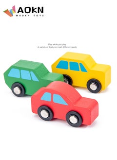 WAOKN Car Carrier Truck and Cars Wooden Toy Set With 1 Truck and 4 Cars Wooden Cars Vehicle Toys Push And Go Wooden Trucks For Toddlers And Kids Ages  - Image 2