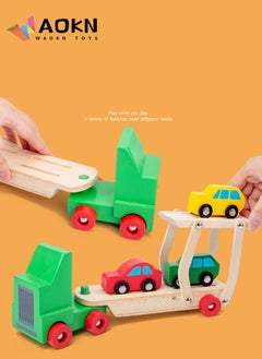 WAOKN Car Carrier Truck and Cars Wooden Toy Set With 1 Truck and 4 Cars Wooden Cars Vehicle Toys Push And Go Wooden Trucks For Toddlers And Kids Ages  - Image 3