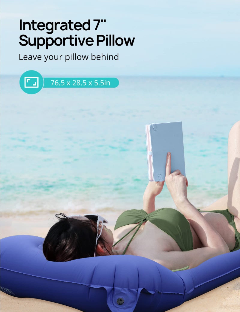 Evajoy Inflatable Camping Pad Sleeping Mat Air Mattress Air Pad with Integrated Pillow, Built-in Inflator, 5.5 Inch Height, Fast Inflation, 5 R-Value for Outdoor Hiking Camping Backpacking Blue - Image 4