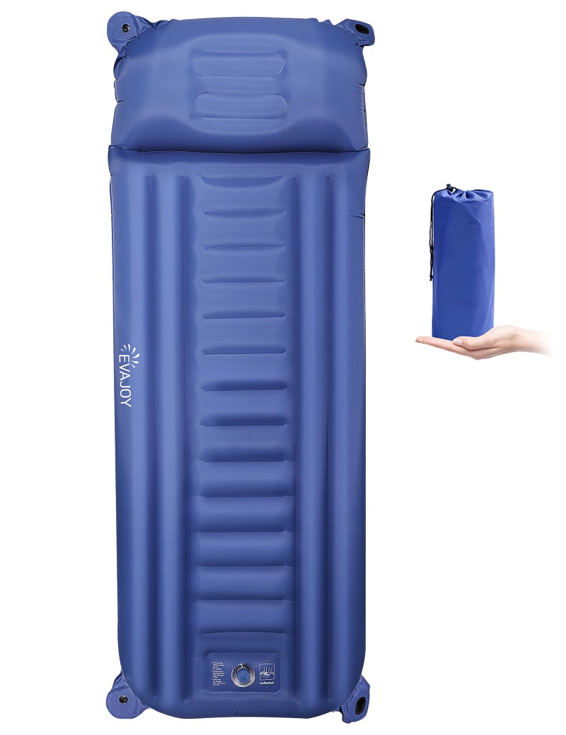 Evajoy Inflatable Camping Pad Sleeping Mat Air Mattress Air Pad with Integrated Pillow, Built-in Inflator, 5.5 Inch Height, Fast Inflation, 5 R-Value for Outdoor Hiking Camping Backpacking Blue - Image 1