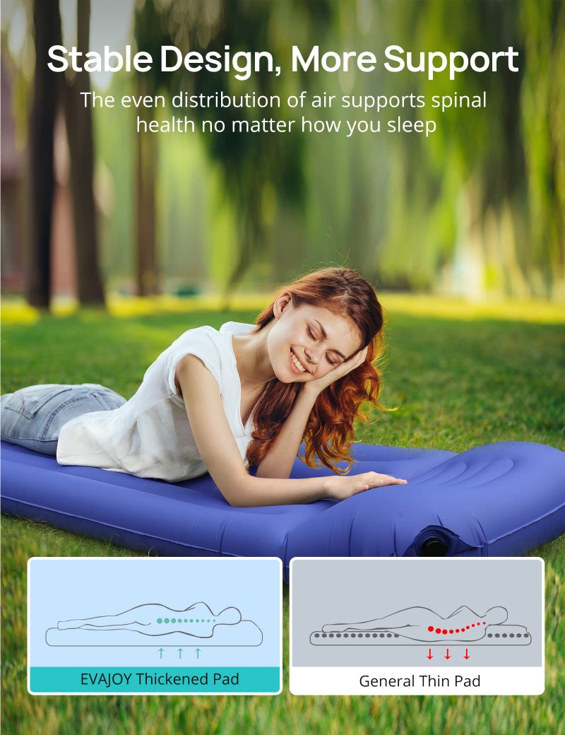Evajoy Inflatable Camping Pad Sleeping Mat Air Mattress Air Pad with Integrated Pillow, Built-in Inflator, 5.5 Inch Height, Fast Inflation, 5 R-Value for Outdoor Hiking Camping Backpacking Blue - Image 5