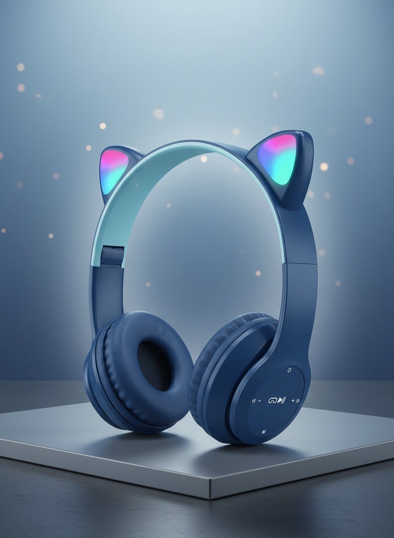 LED Light Up Wireless Stereo Cat Headset Headphones - Image 1