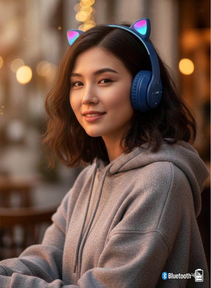 LED Light Up Wireless Stereo Cat Headset Headphones - Image 2