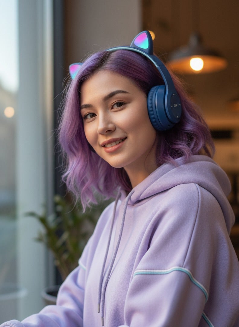 LED Light Up Wireless Stereo Cat Headset Headphones - Image 3