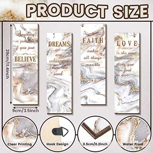 Chitidr 4 Pcs Golden Bathroom Wall Decor Inspirational Quote Wooden Sign Gold Art Signs Love Faith Believe Dream Wall Decor for Living Room Bathroom Accessories(11.4 x 3.5 Inch,White and Gold) - Image 2