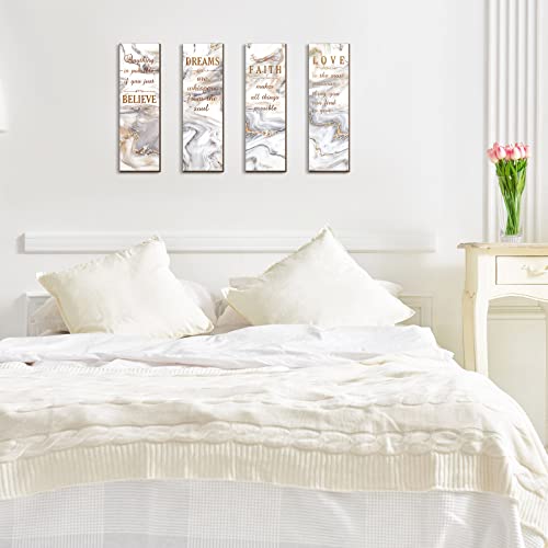 Chitidr 4 Pcs Golden Bathroom Wall Decor Inspirational Quote Wooden Sign Gold Art Signs Love Faith Believe Dream Wall Decor for Living Room Bathroom Accessories(11.4 x 3.5 Inch,White and Gold) - Image 5