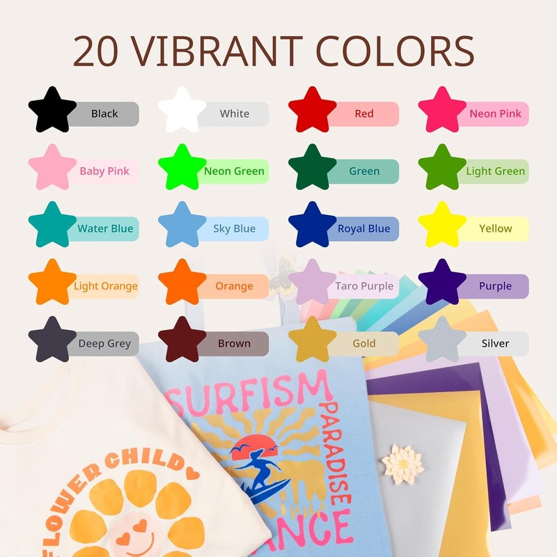 JANDJPACKAGING Heat Transfer Vinyl - 25Pcs HTV Vinyl with Vibrant Colors, Easy to Cut & Weed & Transfer Iron on Vinyl for T-Shirts, 12 x 10in HTV for Heat Press Machine - Image 2