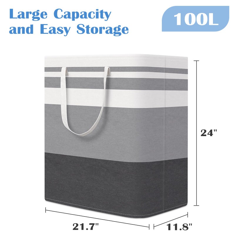 BlissTotes 3-Pack Laundry Basket, Freestandingï¼†Waterproof Laundry Hamper, Collapsible Tall Clothes Hamper with Easy Carry Handles for Clothes, Towels in the Family and Dorm,Gradient Grey,100L - Image 2