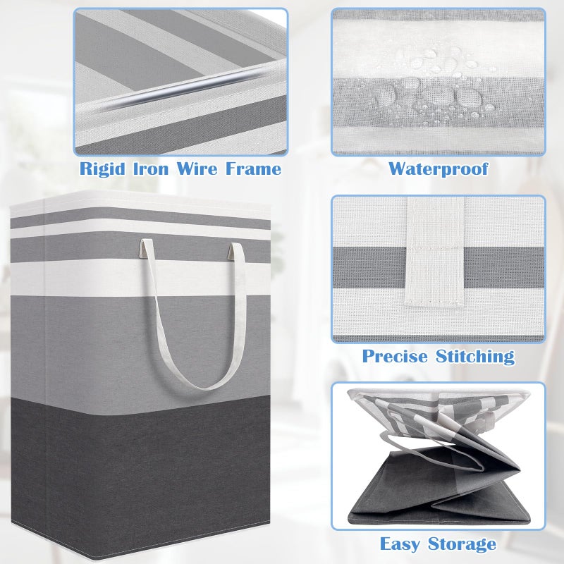 BlissTotes 3-Pack Laundry Basket, Freestandingï¼†Waterproof Laundry Hamper, Collapsible Tall Clothes Hamper with Easy Carry Handles for Clothes, Towels in the Family and Dorm,Gradient Grey,100L - Image 4