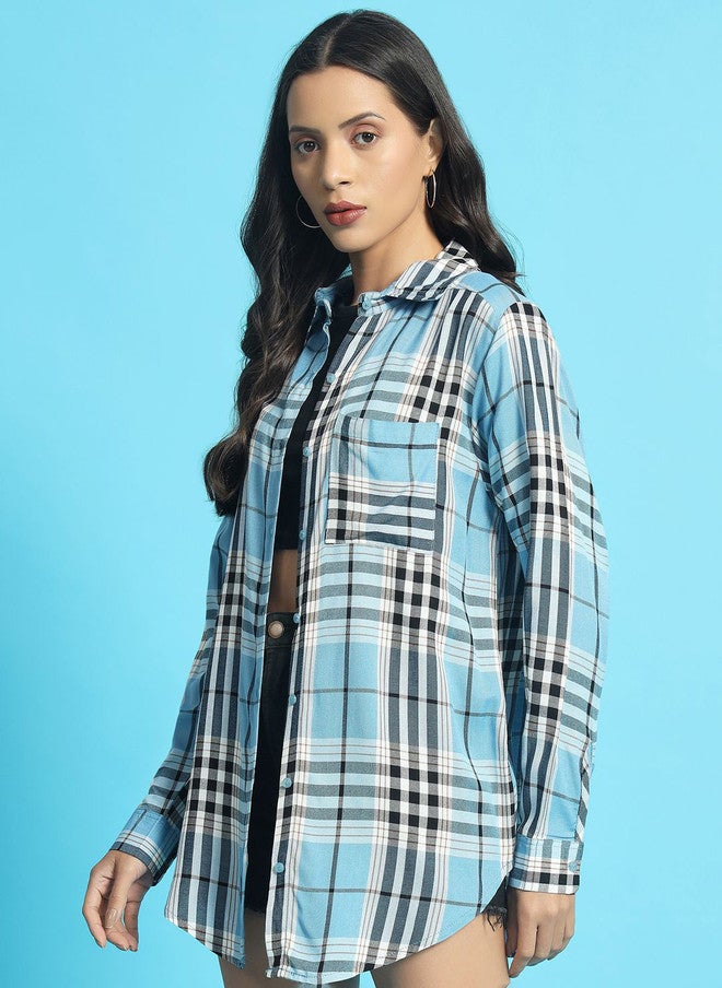 CHIMPAAANZEE Women Tartan Checks Opaque Checked Casual Oversized Shirt - Image 4