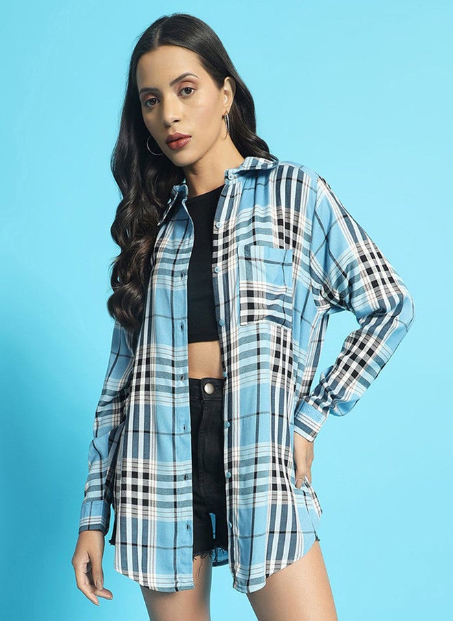 CHIMPAAANZEE Women Tartan Checks Opaque Checked Casual Oversized Shirt - Image 1