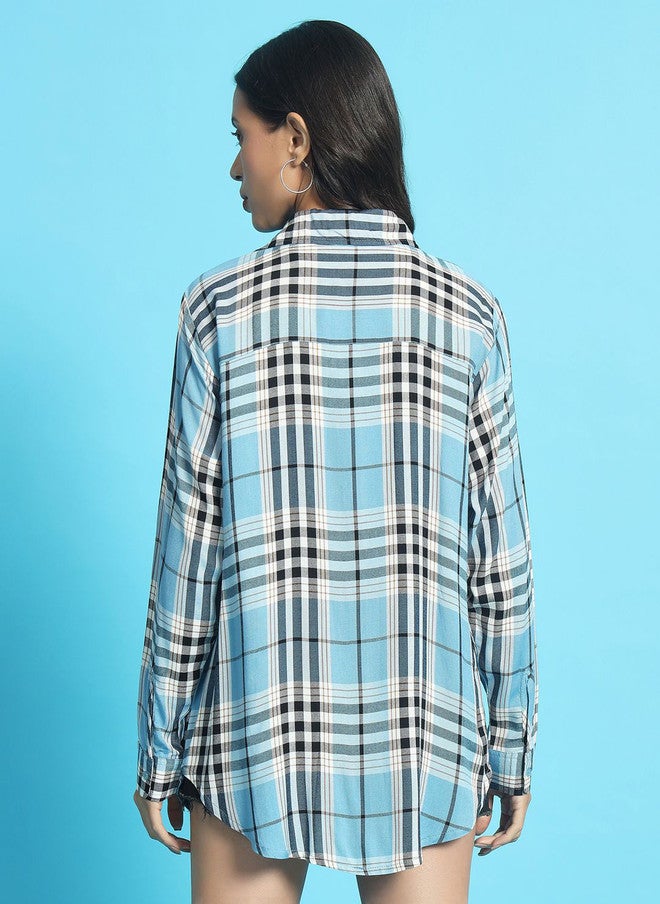 CHIMPAAANZEE Women Tartan Checks Opaque Checked Casual Oversized Shirt - Image 5