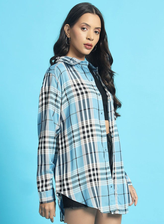 CHIMPAAANZEE Women Tartan Checks Opaque Checked Casual Oversized Shirt - Image 3