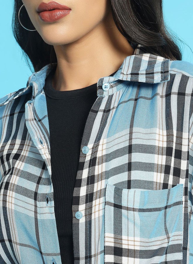CHIMPAAANZEE Women Tartan Checks Opaque Checked Casual Oversized Shirt - Image 2