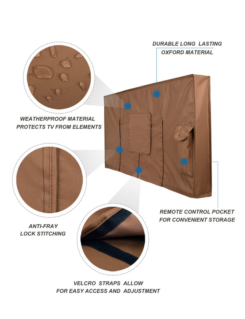 iBirdie غطاء تلفاز خارجي iBirdie مقاس 52 إلى 55 بوصة مقاوم للعوامل الجوية، حجم الغطاء 52''L x 31''H، مقاوم للماء لتلفاز مسطح خارجي مقاس 52 إلى 55 بوصة، بني، قماش سميك 600D لحماية الشاشة مع قاعدة - Image 3