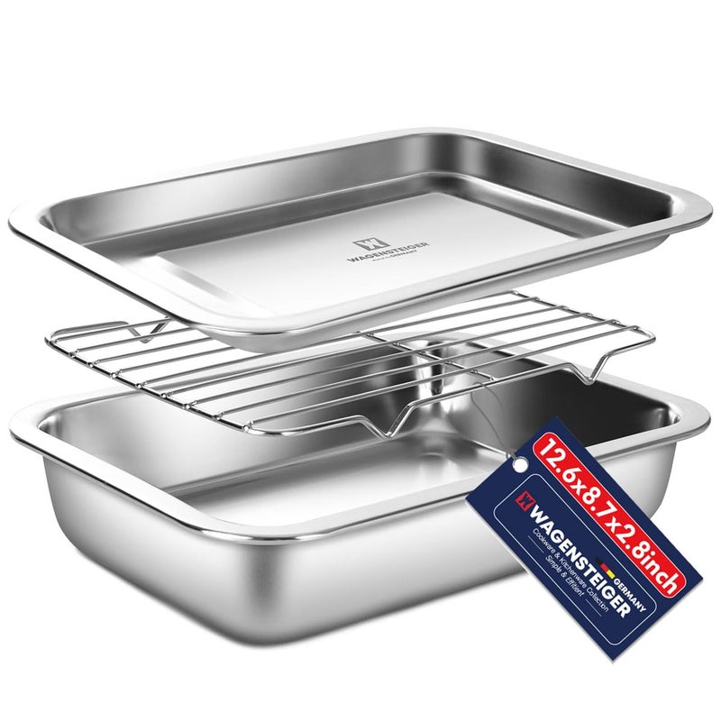 Stainless Steel Casserole Pan or Food Prep Container with Rack Lid Tray 35Quarts Buffet Party Pans Roasting Pan with Rack Bakeware Roaster Ovensafe Freezerfriendly 1306 No6