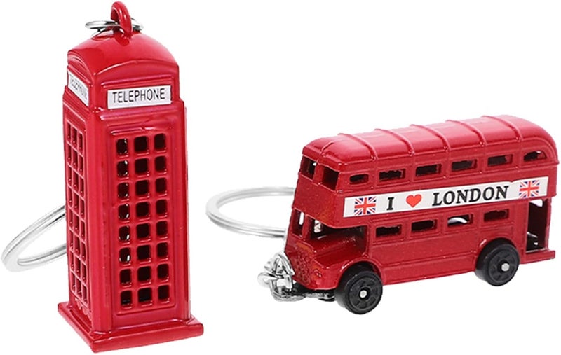 Uonlytech 2Pcs British Style Keychain London Bus Telephone Booth Pendant for Car Bag Backpack Decor Creative British Element Ornament - Image 1