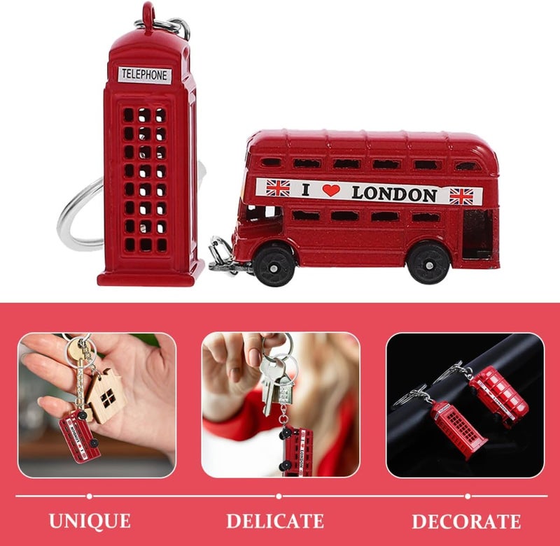 Uonlytech 2Pcs British Style Keychain London Bus Telephone Booth Pendant for Car Bag Backpack Decor Creative British Element Ornament - Image 2
