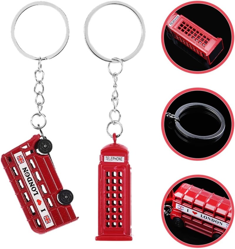 Uonlytech 2Pcs British Style Keychain London Bus Telephone Booth Pendant for Car Bag Backpack Decor Creative British Element Ornament - Image 5