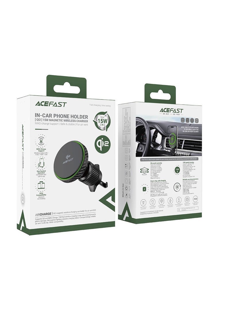 ACEFAST Fast Qi2 Wireless Charger Magnetic Car Holder D33 – 15W Fast Charging, Universal Compatibility, Air Vent Mount, Secure Grip, LED Indicator, One-Handed Operation, Ideal for iPhone and Android - Image 3
