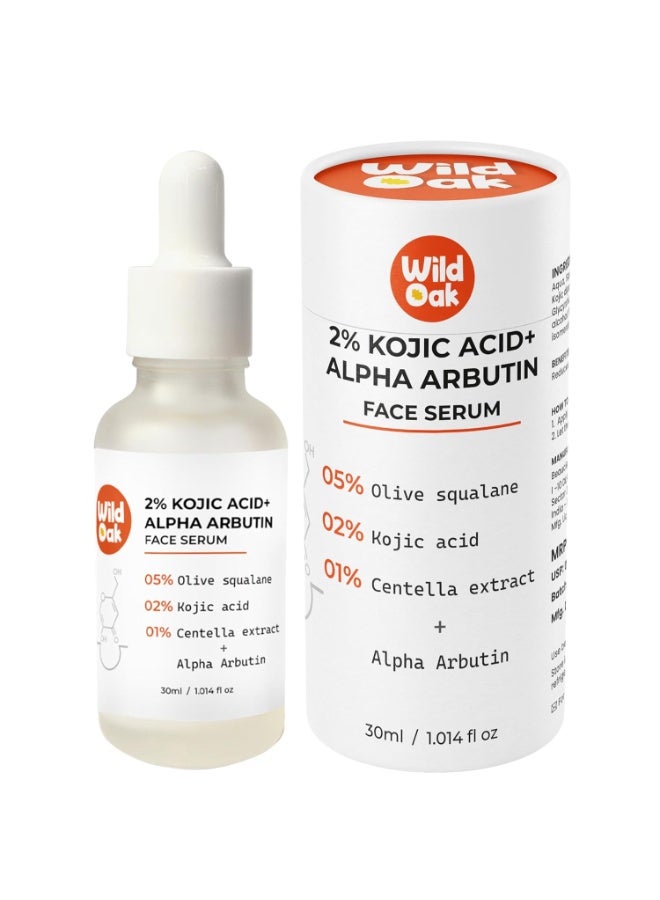 WILD OAK WildOak 2% Kojic Acid + Alpha Arbutin Face Serum | With Tiger Grass (Centella Asiatica) for Powerful Skin Barrier | Hyperpigmentation & Dark Spots | Brightening & Sun Damage | Removes Redness | 30ml - Image 1
