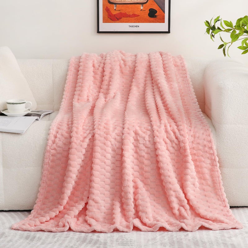 Puncuntex Pink Throw Blanket 50"Ã—60" inches Gifts for Mom Fuzzy 3D Jacquard Decorative Flannel Fleece Super Soft Plush Cozy Blanket for Couch Sofa Chair Lightweight - Image 5