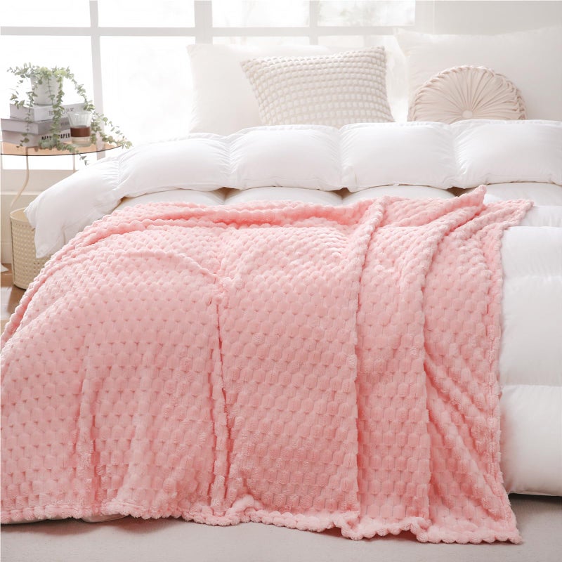 Puncuntex Pink Throw Blanket 50"Ã—60" inches Gifts for Mom Fuzzy 3D Jacquard Decorative Flannel Fleece Super Soft Plush Cozy Blanket for Couch Sofa Chair Lightweight - Image 3