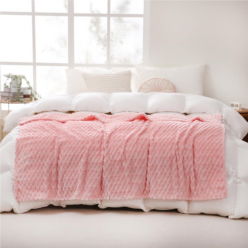 Puncuntex Pink Throw Blanket 50"Ã—60" inches Gifts for Mom Fuzzy 3D Jacquard Decorative Flannel Fleece Super Soft Plush Cozy Blanket for Couch Sofa Chair Lightweight - Image 2