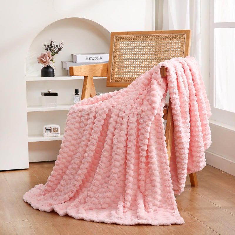 Puncuntex Pink Throw Blanket 50"Ã—60" inches Gifts for Mom Fuzzy 3D Jacquard Decorative Flannel Fleece Super Soft Plush Cozy Blanket for Couch Sofa Chair Lightweight - Image 1