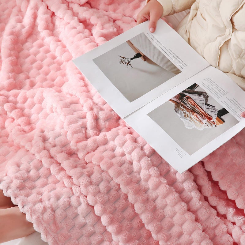 Puncuntex Pink Throw Blanket 50"Ã—60" inches Gifts for Mom Fuzzy 3D Jacquard Decorative Flannel Fleece Super Soft Plush Cozy Blanket for Couch Sofa Chair Lightweight - Image 4