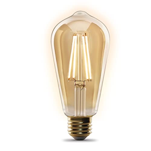 Feit Electric ST1960/FIL/AG 60 Watt Equivalent WiFi Dimmable, No Hub Required, Alexa or Google Assistant ST19 Edison Vintage LED Smart Light Bulb, Yellow, 5.4" H x 2.5" D, 2100K Amber - Image 2