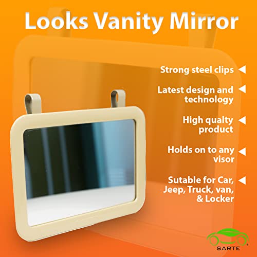 SARTE SA71V71 Car Sun Visor Mirror | Rear View Vanity Makeup Mirror for All Cars (BEIGE) (1 PCS) - Image 3