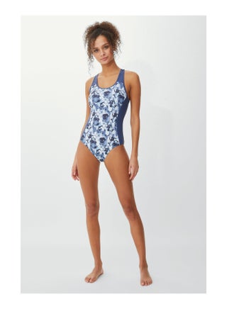 Racer Back Marble Print Active Swimsuit