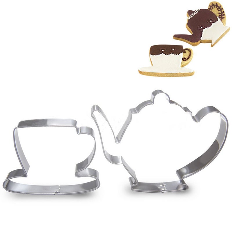 wotoy Tea Pot And Tea Cup Biscuit Cookie Cutter - Stainless Steel - Image 1