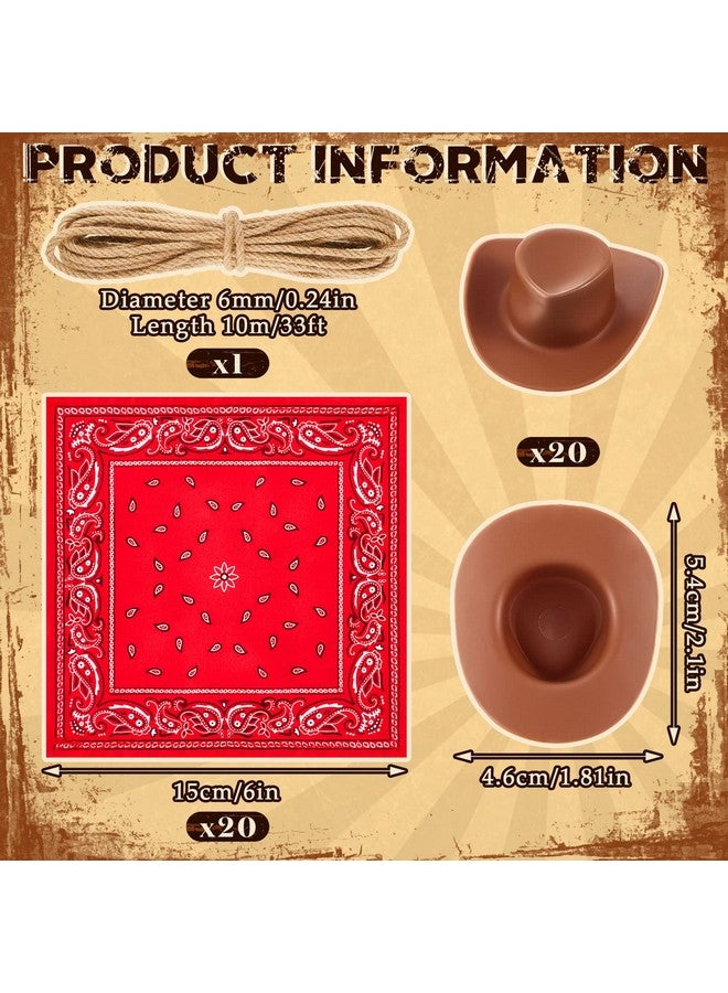 Leitee 20 Sets Mini Cowboy Hats For Crafts Plastic Tiny Western Cowgirl Hat With Bandannas For Western Cowboy Party Decoration - Image 2