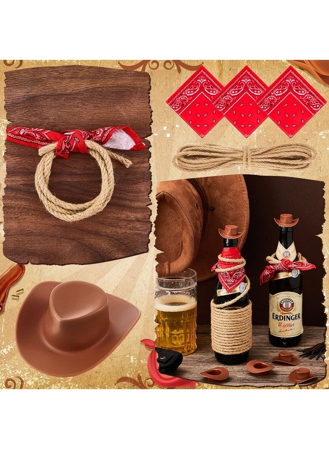 Leitee 20 Sets Mini Cowboy Hats For Crafts Plastic Tiny Western Cowgirl Hat With Bandannas For Western Cowboy Party Decoration - Image 3